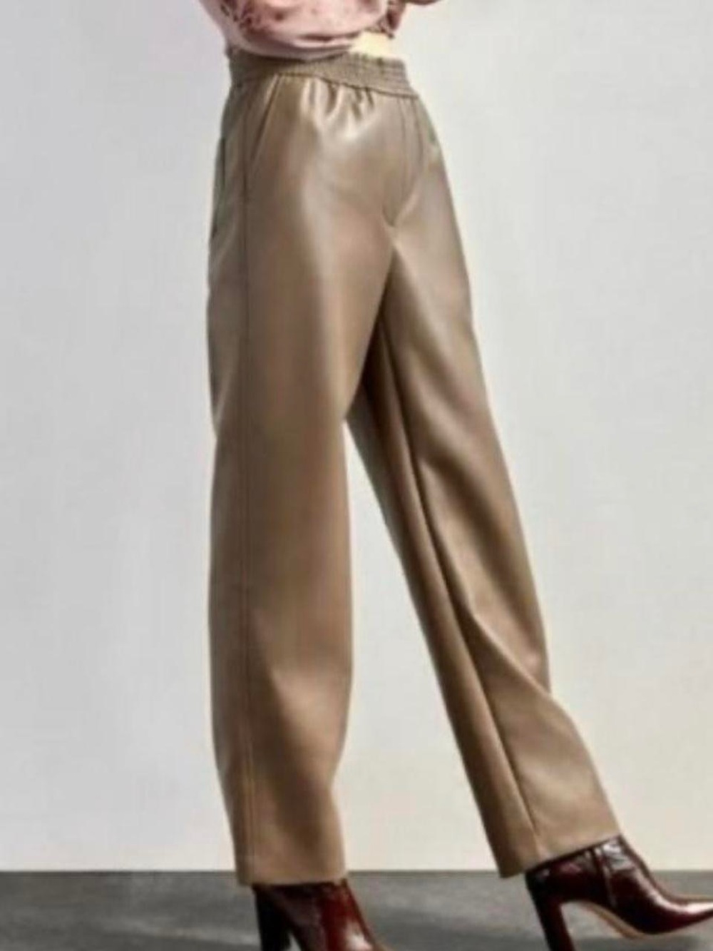 Aritzia Wide-Leg Faux Leather Pants - Taupe Brown